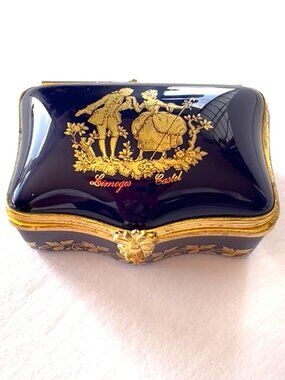 Limoges (France) Cobalt Blue 22K Gold Porcelain Trinket Box